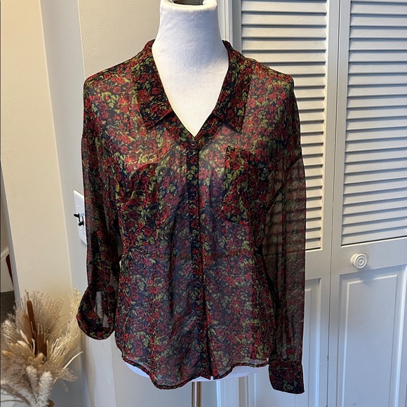 Free People Easy Rider Sheer Floral Button Down - Picture 2 of 8